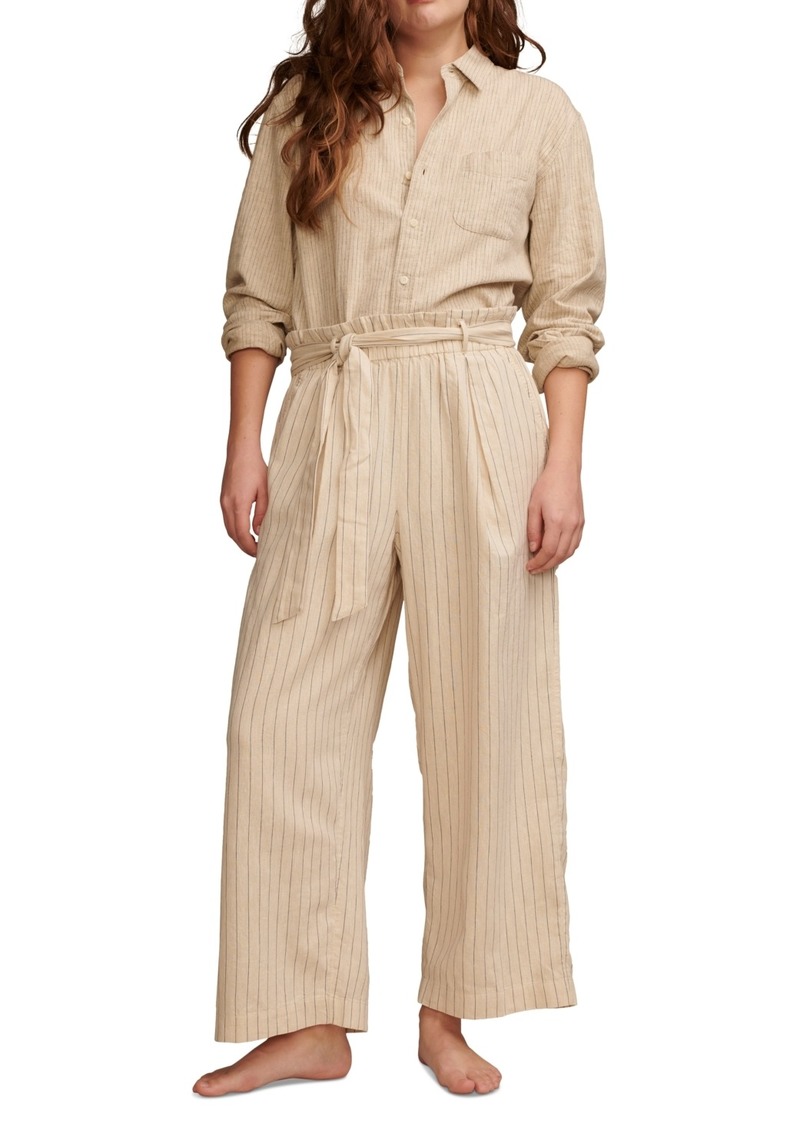 Lucky Brand Women's Belted Paperbag-Waist Wide-Leg Pants - Cream Stripe