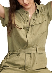 Lucky Brand Women's Belted Short-Sleeve Denim Jumpsuit - Light Surplus Green