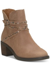 Lucky Brand Women's Callam Studded Strap Block-Heel Booties - Charcoal Leather