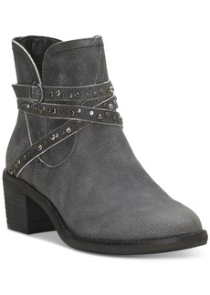 Lucky Brand Women's Callam Studded Strap Block-Heel Booties - Charcoal Leather