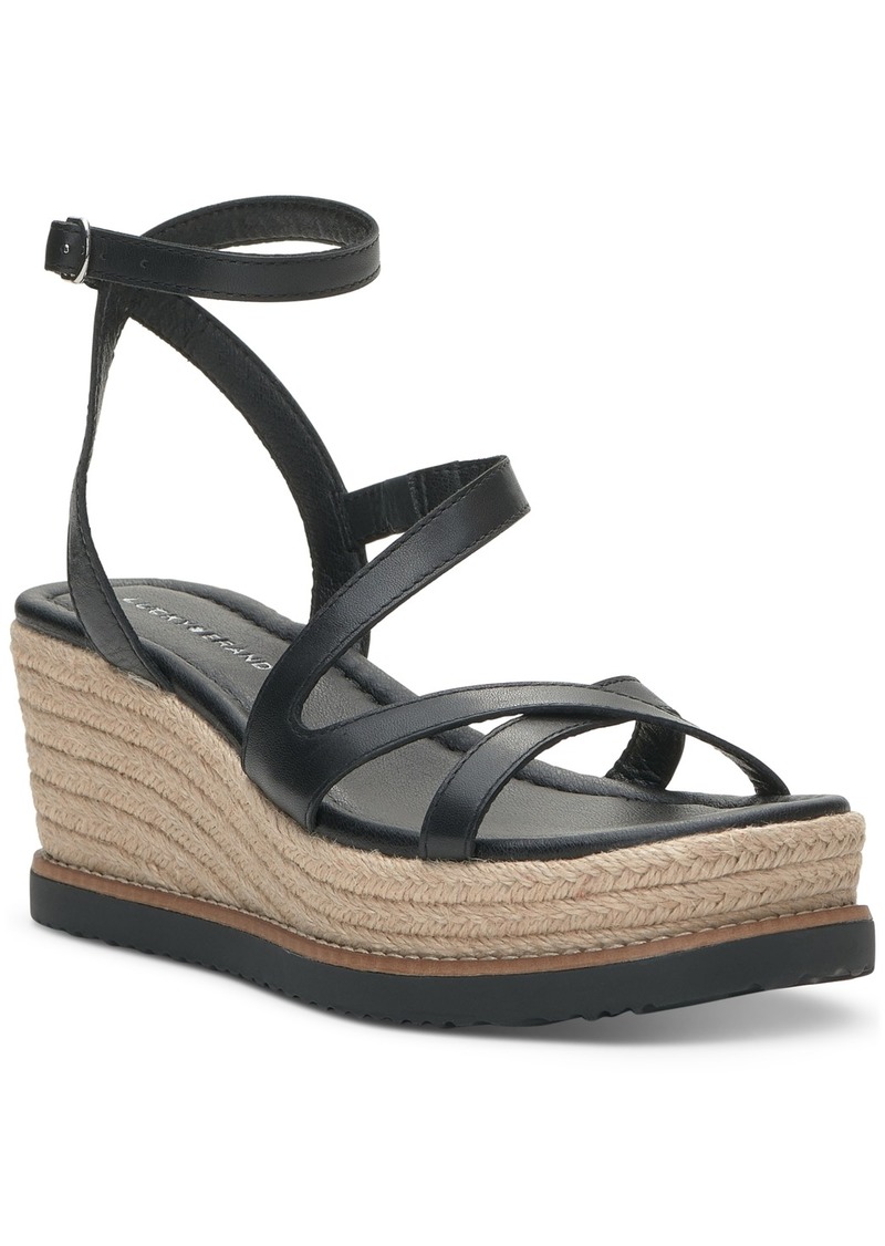 Lucky Brand Women's Carolie Strappy Espadrille Wedge Sandals - Black Leather