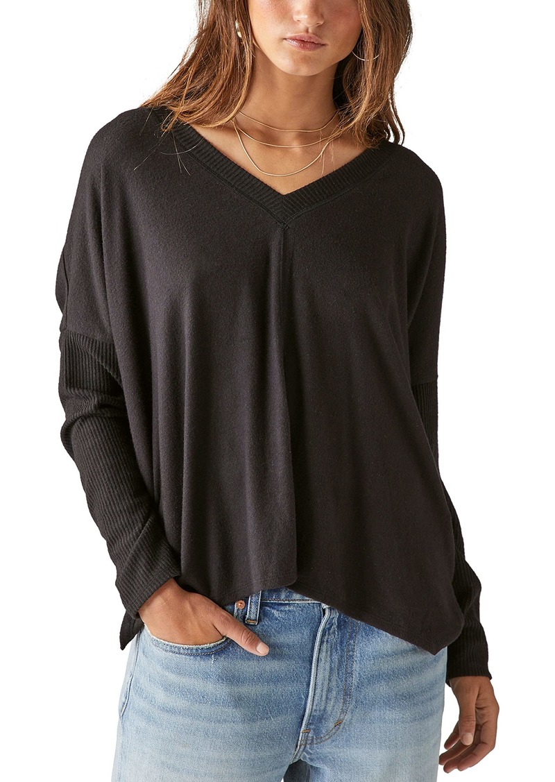 Lucky Brand Women's Cloud Jersey Deep V Ruched Top