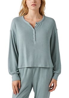 Lucky Brand Women's Cloud Ribbed Long-Sleeve Henley Top - Lead