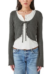 Lucky Brand Women's Cloud Ribbed Tie-Front Cardigan - Charcoal Heather
