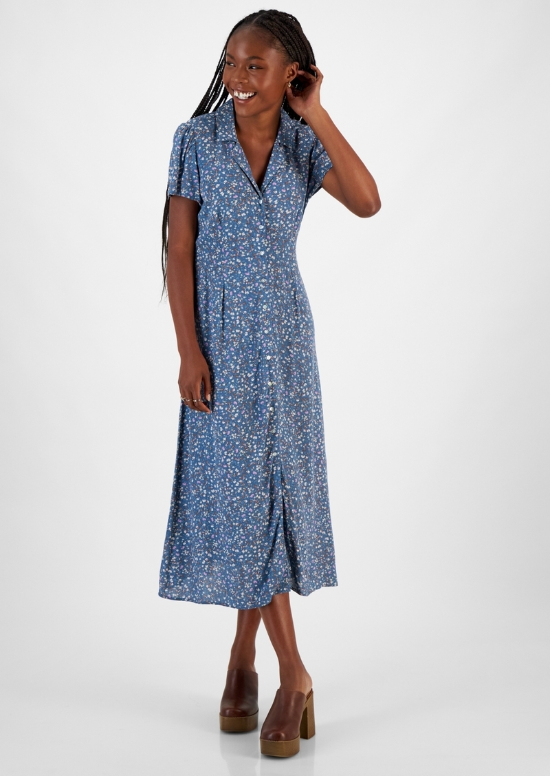 Lucky Brand Women's Collared- Button-Down Midi Dress - Blue Floral