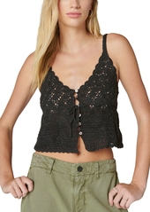 Lucky Brand Women's Cotton Crochet Tie-Front Tank - Apricot Stripe