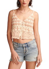 Lucky Brand Women's Cotton Crochet Tie-Front Tank - Apricot Stripe