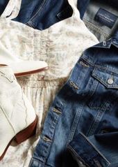 Lucky Brand Womens Cotton Denim Trucker Jacket Sweetheart Neck Cinched Bodice Mini Dress