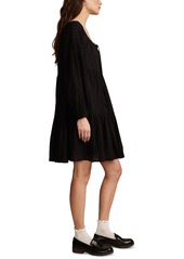 Lucky Brand Women's Cotton Embroidered Tiered Long-Sleeve Mini Dress - Caviar