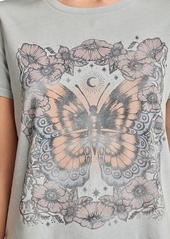 Lucky Brand Women's Cotton Floral Butterfly Classic T-Shirt - Blue Fog