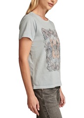 Lucky Brand Women's Cotton Floral Butterfly Classic T-Shirt - Blue Fog