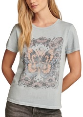 Lucky Brand Women's Cotton Floral Butterfly Classic T-Shirt - Blue Fog