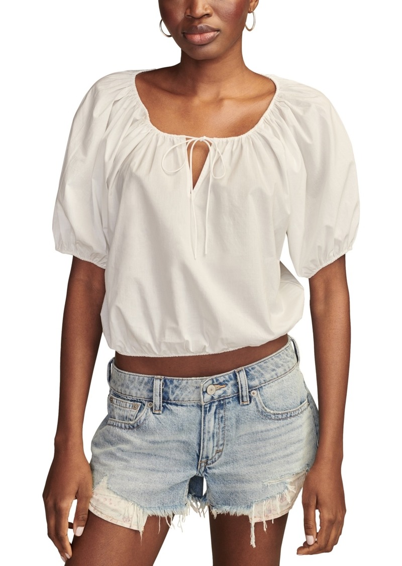 Lucky Brand Women's Cotton Gathered Poplin Top - Bright White