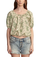 Lucky Brand Women's Cotton Gathered Poplin Top - Green Multi