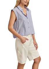 Lucky Brand Women's Cotton Sleeveless Bubble Hem Shirt - Blue Stripe