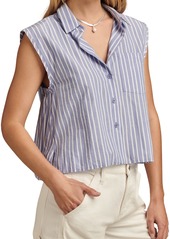 Lucky Brand Women's Cotton Sleeveless Bubble Hem Shirt - Blue Stripe