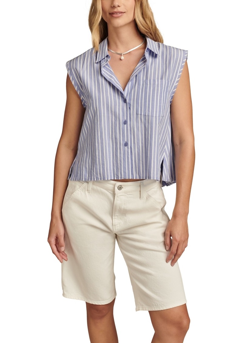 Lucky Brand Women's Cotton Sleeveless Bubble Hem Shirt - Blue Stripe