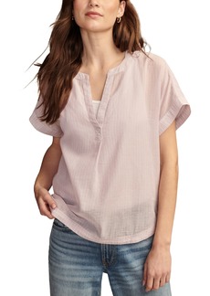 Lucky Brand Women's Cotton Striped Dolman Popover Shirt - Diffused Orchid Stripe