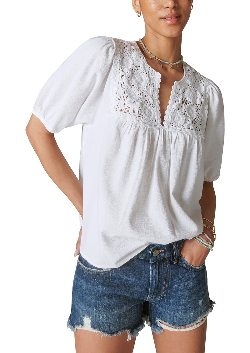 Lucky Brand Women's Crochet Short Sleeve Peasant Top