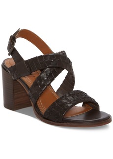 Lucky Brand Women's Dabene Woven Strappy Slingback Block-Heel Sandals - Brown Leather