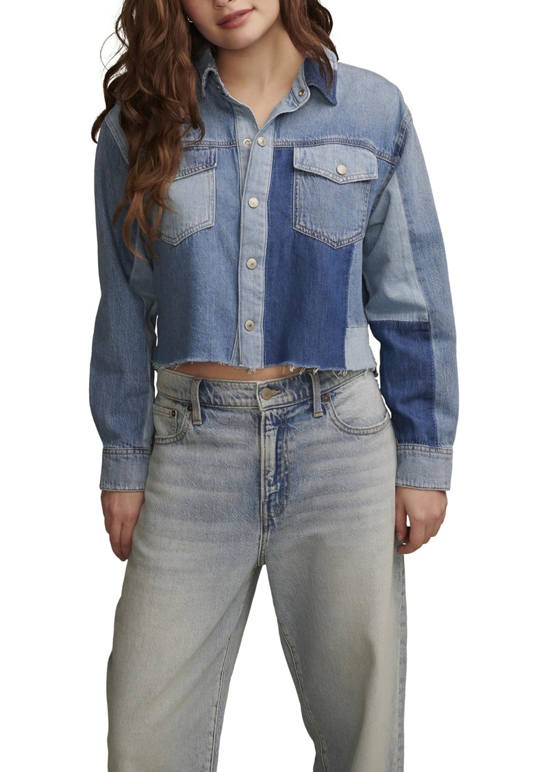 Lucky Brand Women's Denim Patchwork Button Down Shirt