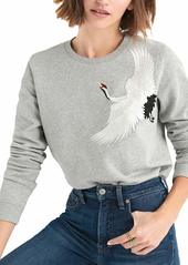 Lucky Brand Women's Embroidered Crane Pullover Sweater  S