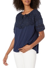 Lucky Brand Women's Embroidered Cut Out Peasant TOP  S