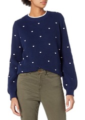 Lucky Brand Women's Embroidered Heart Crew Neck Sweater
