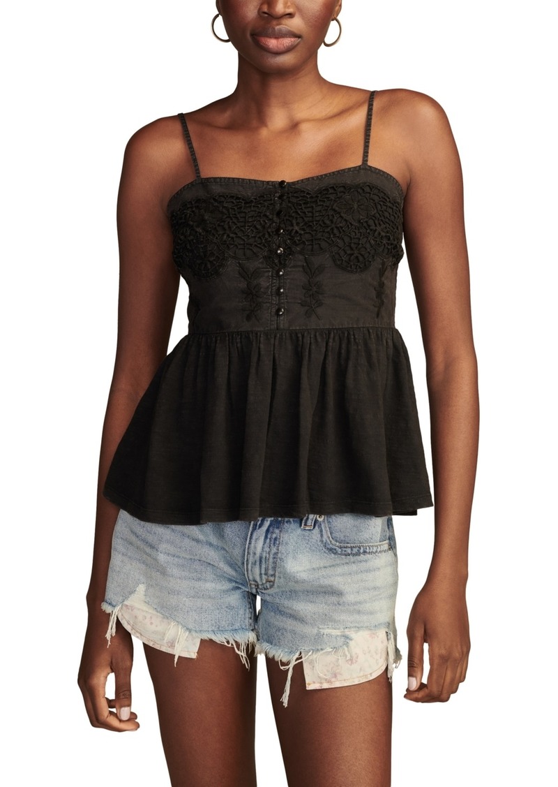 Lucky Brand Women's Embroidered Henley Tank Top - Meteorite