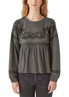 Lucky Brand Women's Embroidered Long Sleeve Babydoll Top
