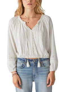 Lucky Brand Women's Embroidered Peasant Lace Trim Top