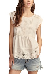 Lucky Brand Women's Embroidered Peplum Tee - Meteorite