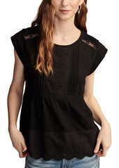 Lucky Brand Women's Embroidered Peplum Tee - Meteorite