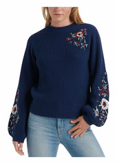 Lucky Brand Women's Embroidered Sleeve Pullover Sweater  S