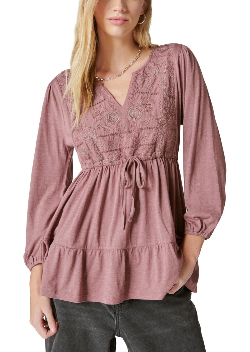 Lucky Brand Women's Embroidered Tiered Tunic Top