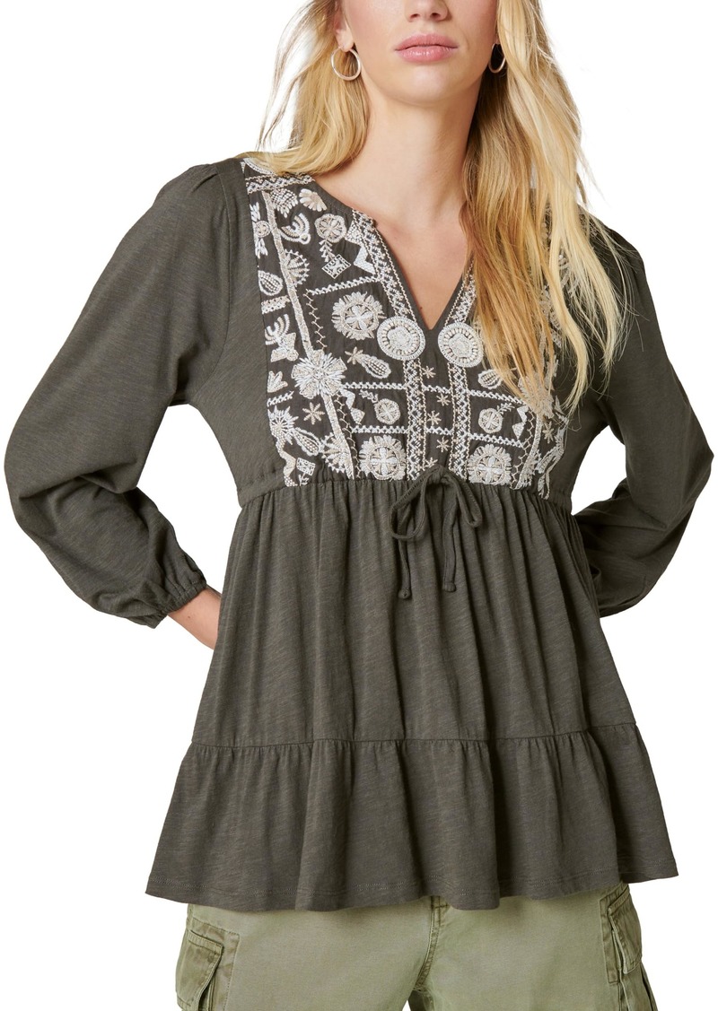 Lucky Brand Women's Embroidered Tiered Tunic Top