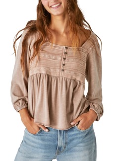 Lucky Brand Women's Embroidered Yoke Long Sleeve Peasant Top
