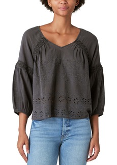 Lucky Brand Women's Eyelet Embroidered Peasant Top
