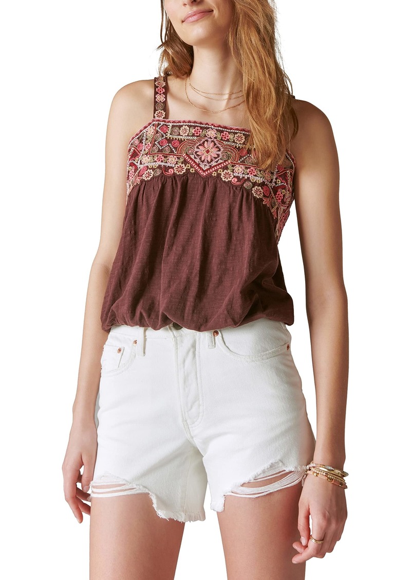 Lucky Brand Women's Floral Embroidered Bubble Tank