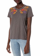 Lucky Brand Women's Floral Embroidered Chest Tee  XS