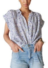Lucky Brand Women's Floral-Print Dolman-Sleeve Popover Shirt - Blue Multi