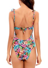Lucky Brand Women's Floral-Print Vibrant Tie-Shoulder Keyhole One-Piece Swimsuit - Multi