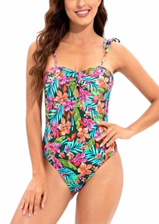 Lucky Brand Women's Floral-Print Vibrant Tie-Shoulder Keyhole One-Piece Swimsuit - Multi