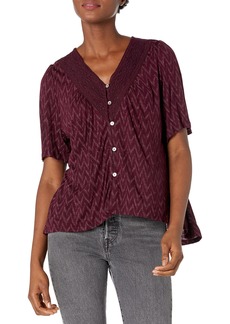Lucky Brand womens Flutter Sleeve Up Embroidered Boho Blouse Button Down Shirt   US