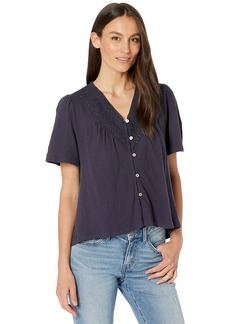 Lucky Brand womens Flutter Sleeve Up Embroidered Boho Blouse Button Down Shirt   US