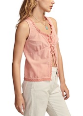 Lucky Brand Women's Flyaway Tie-Front Lace-Trim Tank Top - Coral Almond