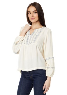 Lucky Brand Women's Geo Embroidered Babydoll Top