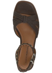 Lucky Brand Women's Jathan Beaded Ankle-Strap Block-Heel Sandals - Chocolate Leather