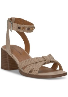 Lucky Brand Women's Jathan Beaded Ankle-Strap Block-Heel Sandals - Smoke Grey Leather