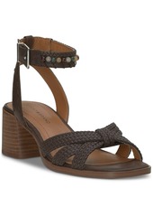 Lucky Brand Women's Jathan Beaded Ankle-Strap Block-Heel Sandals - Smoke Grey Leather